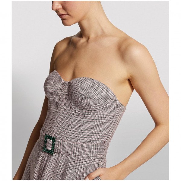 ROTATE Birger Christensen Strapless Check Dress
