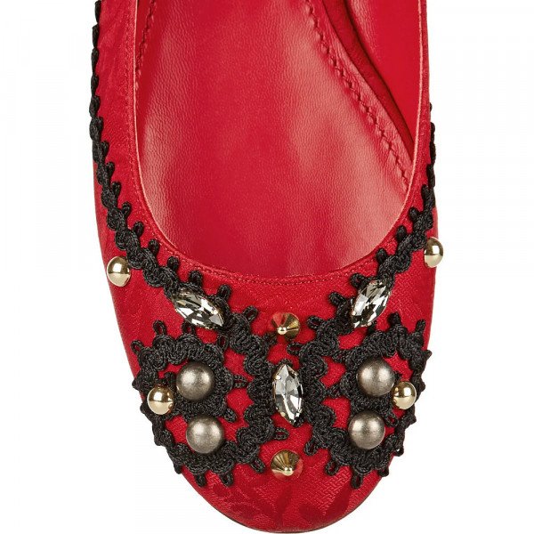 DOLCE & GABBANA Embellished Jacquard Mary Jane Ballet Flats