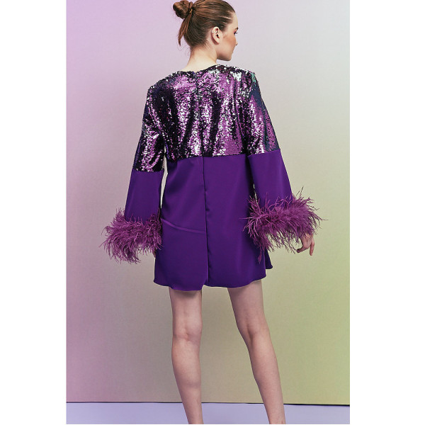 Joanna Andraos Sequin Crepe Short Feather Dress