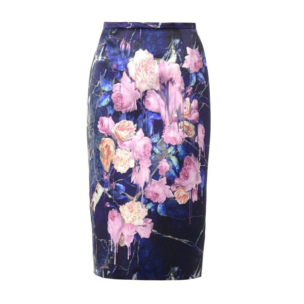 Fitted floral store pencil skirt