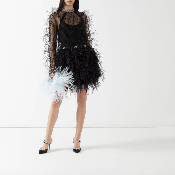 SorchaO'Raghallaigh Bow-Detail Feather Mini Skirt