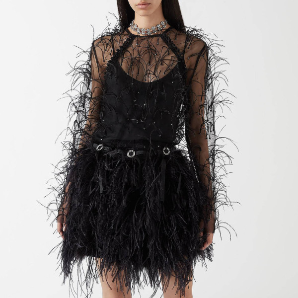 SorchaO'Raghallaigh Bow-Detail Feather Mini Skirt