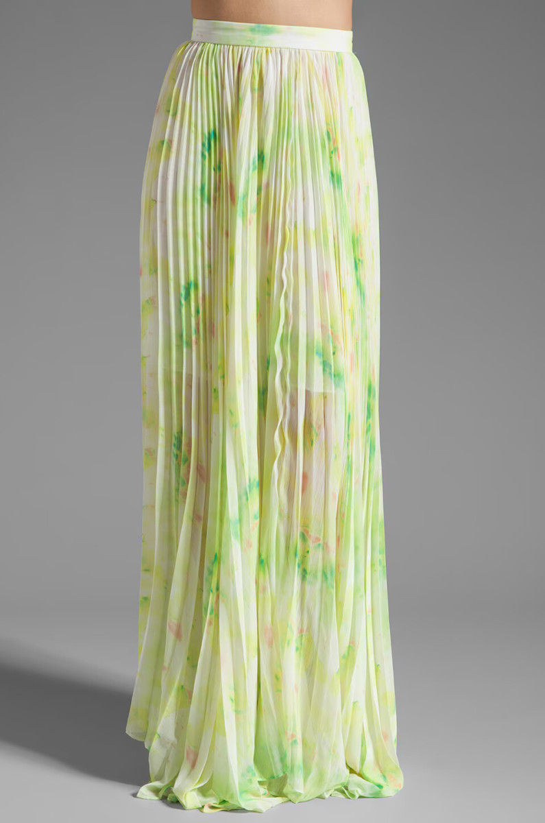 Alice + Olivia Shannon Pleated Maxi Skirt in Citrus Tie Dye/Yellow