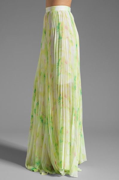 Alice + Olivia Shannon Pleated Maxi Skirt in Citrus Tie Dye/Yellow
