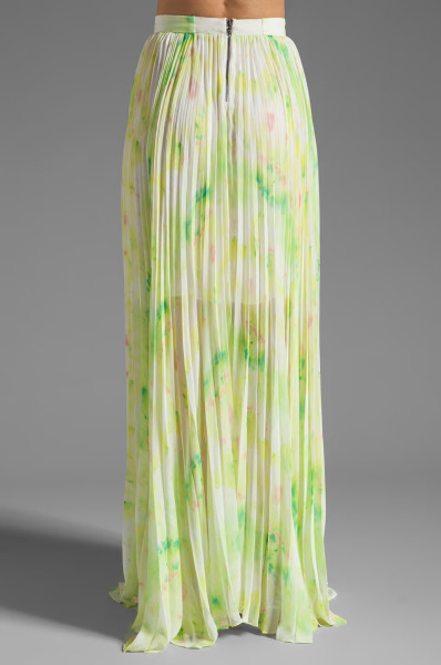 Alice + Olivia Shannon Pleated Maxi Skirt in Citrus Tie Dye/Yellow