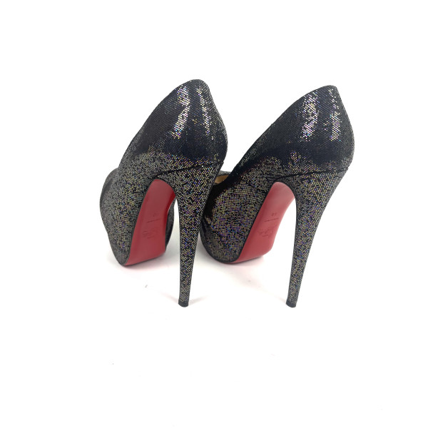 Christian Louboutin Black Iridescent Glitter Peep-Toe Platform Heels