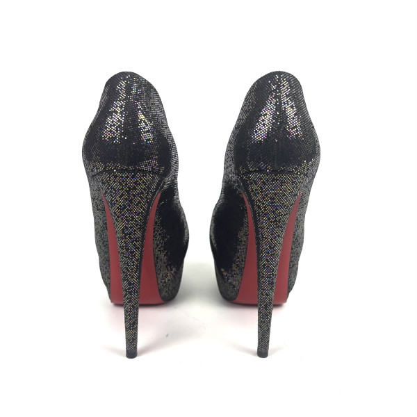 Christian Louboutin Black Iridescent Glitter Peep-Toe Platform Heels