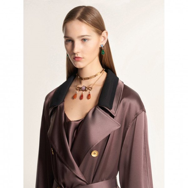 PORTS 1961 Double-Breasted Satin Trench Coat