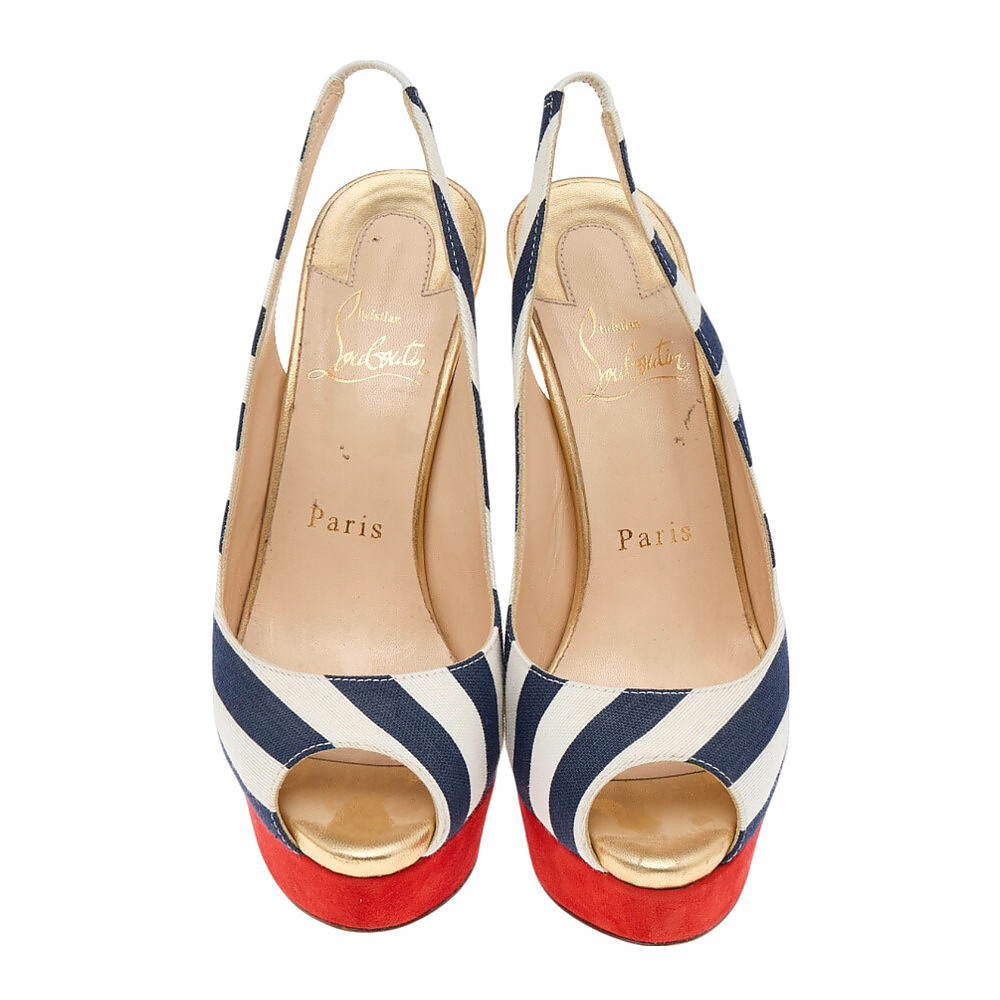 Christian Louboutin Lady Peep Striped Slingback Pumps