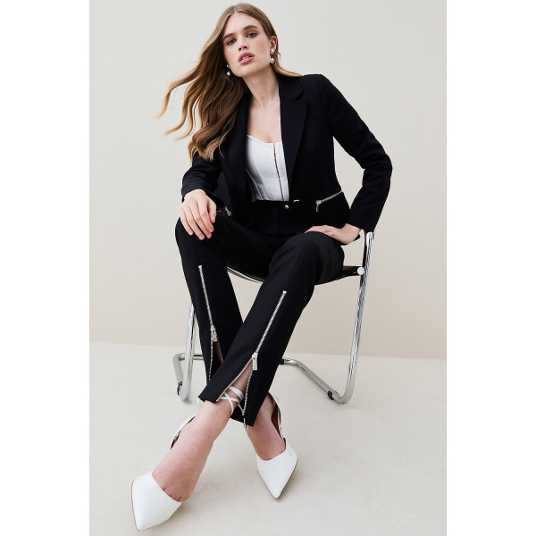 Karen Millen Compact Stretch Zip Through Slim Leg Trousers