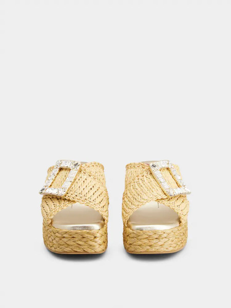 Roger Vivier Raffia Platform Sandals with Crystal Buckle