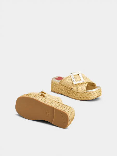 Roger Vivier Raffia Platform Sandals with Crystal Buckle