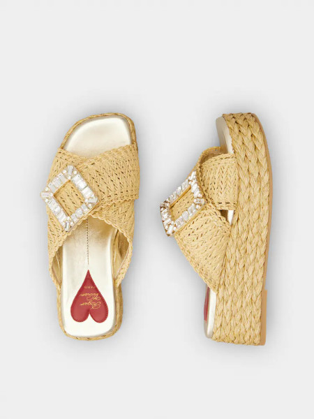 Roger Vivier Raffia Platform Sandals with Crystal Buckle