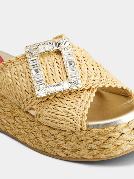 Roger Vivier Raffia Platform Sandals with Crystal Buckle