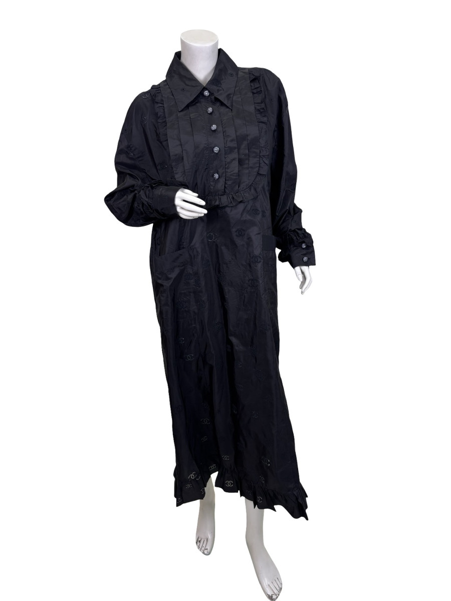 CHANEL Long-Sleeved Black Ruffle Maxi Dress