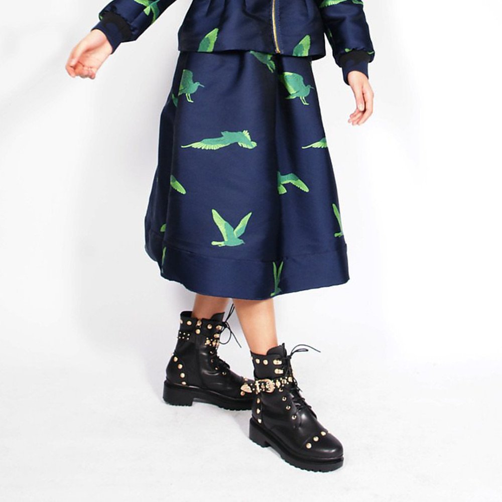 Syra J A-Line Bird Print Skirt