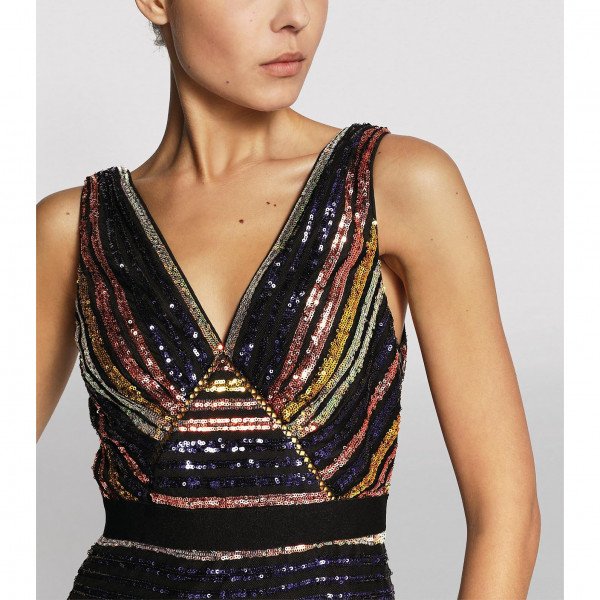 Self-Portrait Sequin Stripe Midi Dress