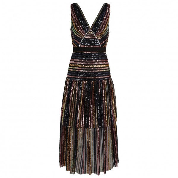 Self-Portrait Sequin Stripe Midi Dress