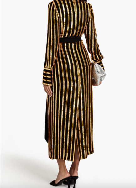 Galvan London GALVAN Pride Sequin-Embellished Stripe Pattern Woven Midi Wrap Dress