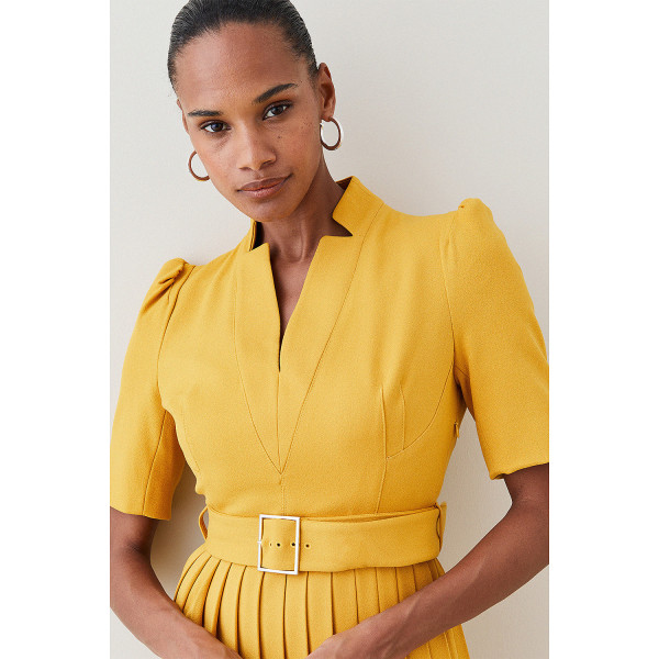 Rent Buy Karen Millen Structured Crepe Forever Pleat Belted Midi Dress MY WARDROBE HQ