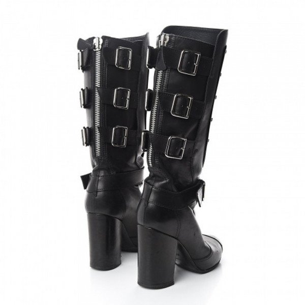 CHANEL Calfskin Metal Plate Biker Boots