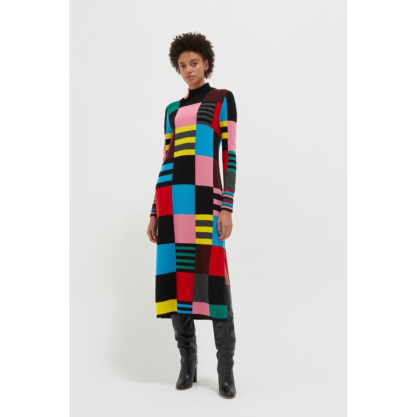 Chinti and Parker Multicolour Eccentric Wool-Cashmere Sweater Dress