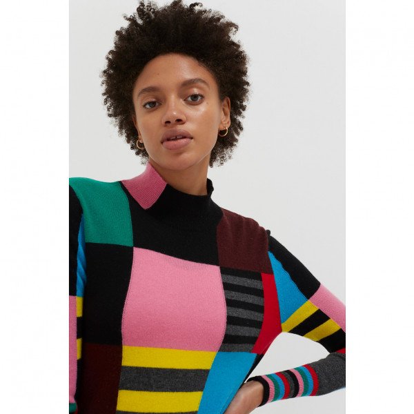 Chinti and Parker Multicolour Eccentric Wool-Cashmere Sweater Dress