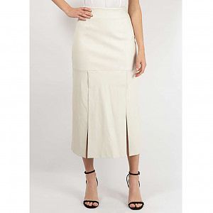 SAVOIR LINEN MIX COMBAT KNEE LENGTH SKIRT PLUS SIZE Stone