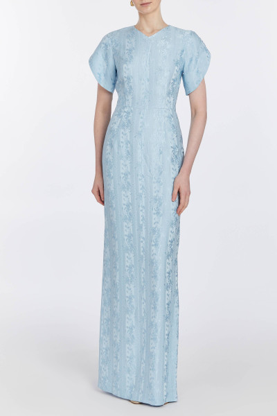 Markarian NY Dahlia Blue Floral Jacquard Gown