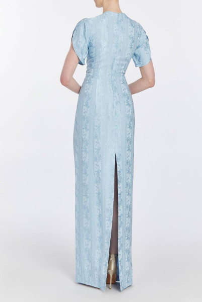 Markarian NY Dahlia Blue Floral Jacquard Gown