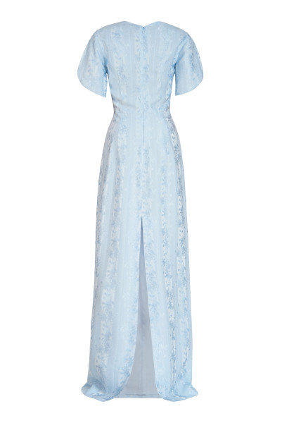 Markarian NY Dahlia Blue Floral Jacquard Gown