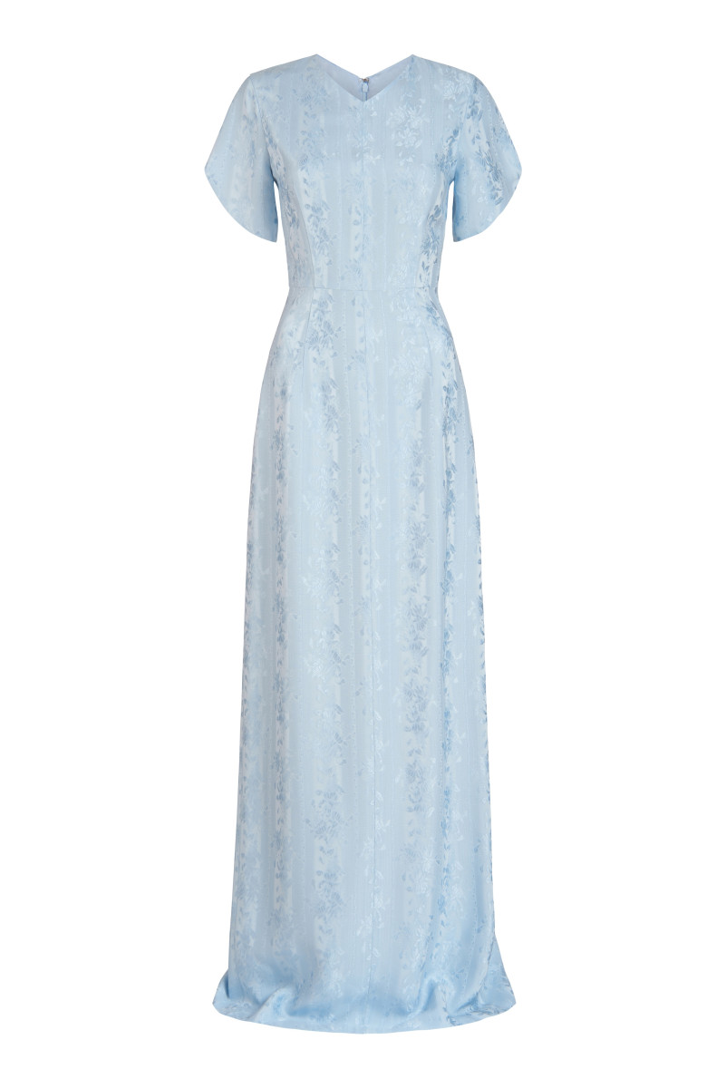 Markarian NY Dahlia Blue Floral Jacquard Gown