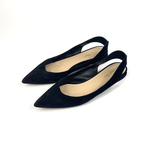 Dior Black Suede Slingback Flats