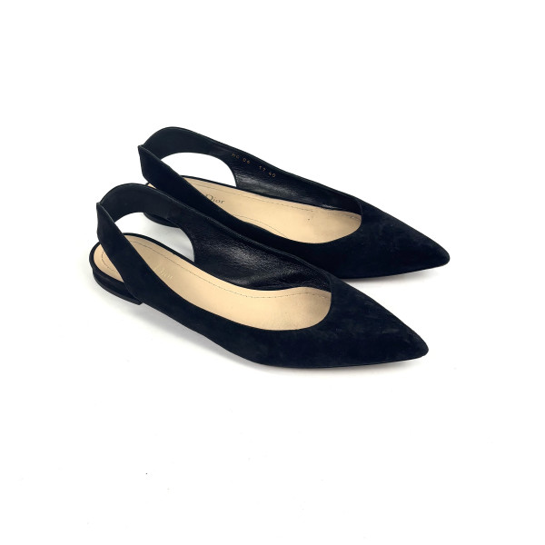Dior Black Suede Slingback Flats
