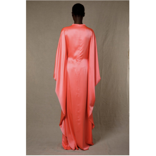 Roksanda ROKSANDA AW22 RAZIYA bright coral full lenght dess with cape sleeves