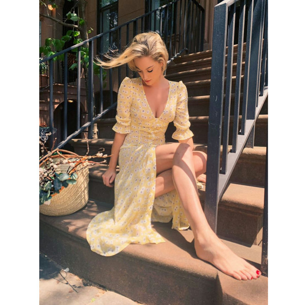 Springtime in Brooklyn Yellow Floral Midi Dress