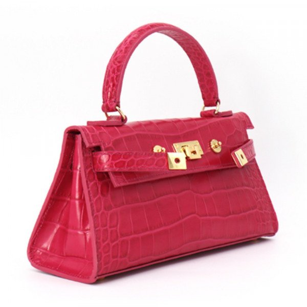 Lalage Beaumont Maya East West 'Croc' Print Leather Handbag - Fuchsia