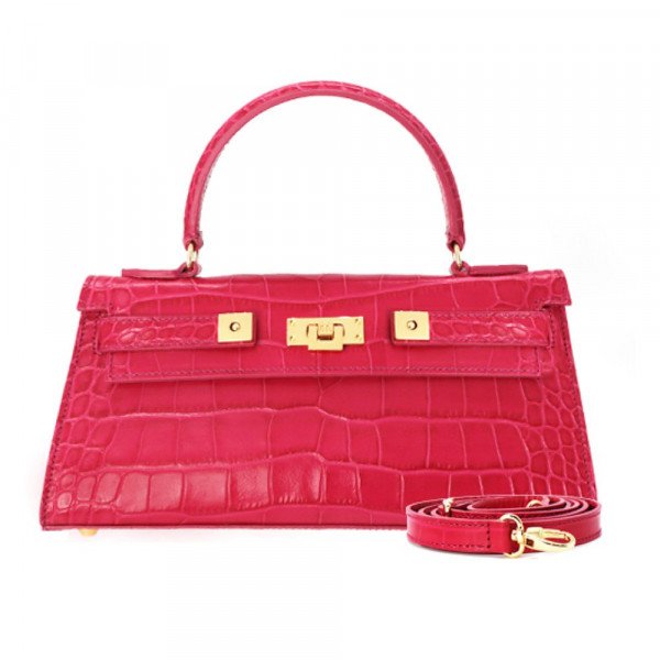 Lalage Beaumont Maya East West 'Croc' Print Leather Handbag - Fuchsia