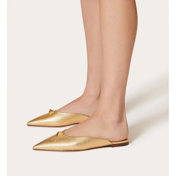 Valentino Roman Stud Metallic Leather Mules