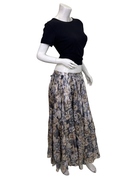 CHANEL Monogram Cat Print Pleated Skirt