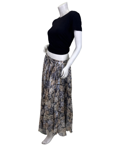 CHANEL Monogram Cat Print Pleated Skirt