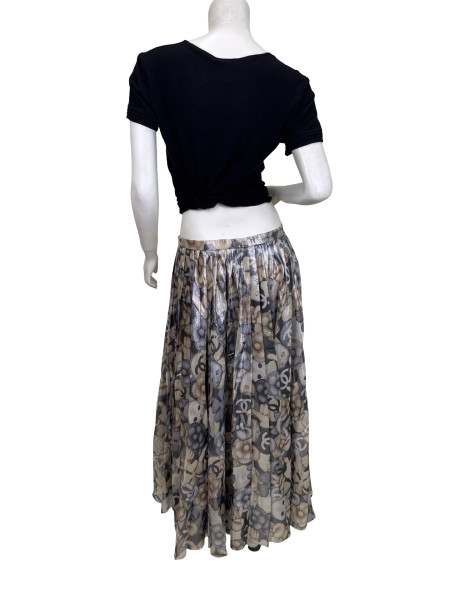 CHANEL Monogram Cat Print Pleated Skirt