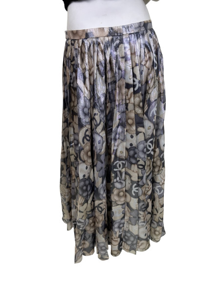 CHANEL Monogram Cat Print Pleated Skirt