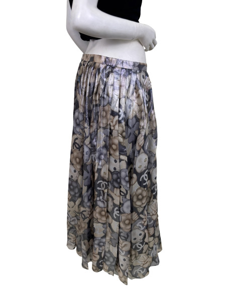 CHANEL Monogram Cat Print Pleated Skirt