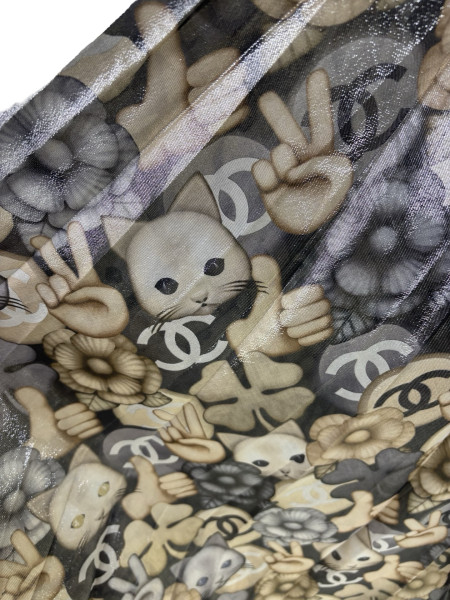 CHANEL Monogram Cat Print Pleated Skirt