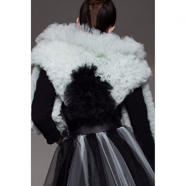 House Of Sheldonhall Crepe And Tulle Cropped Bomber Jacket