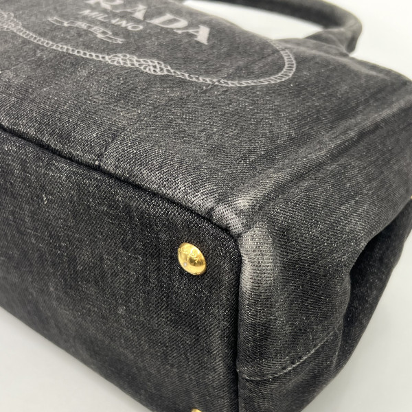 PRADA Logo Printed Denim Tote Bag