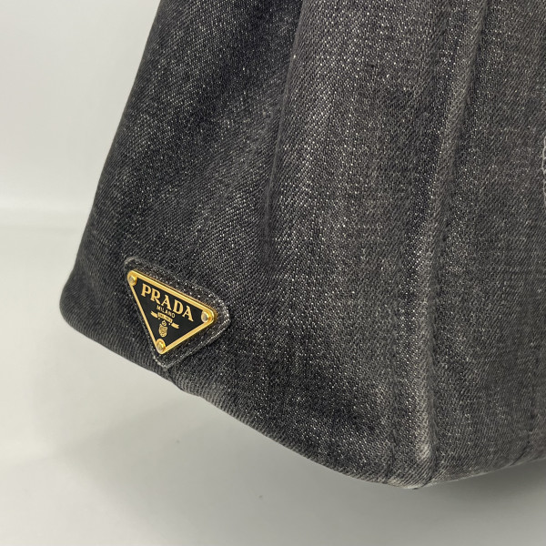 PRADA Logo Printed Denim Tote Bag