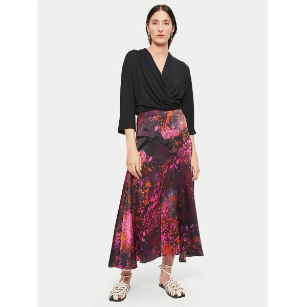 Jigsaw Silk Paint Drops Asymmetric Skirt