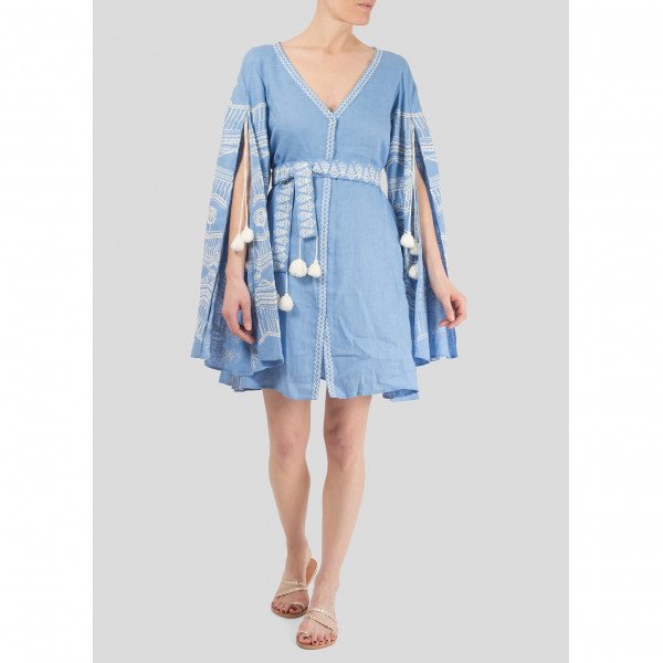 SVITLAYA Sun Ray Embroidered Linen Mini Dress